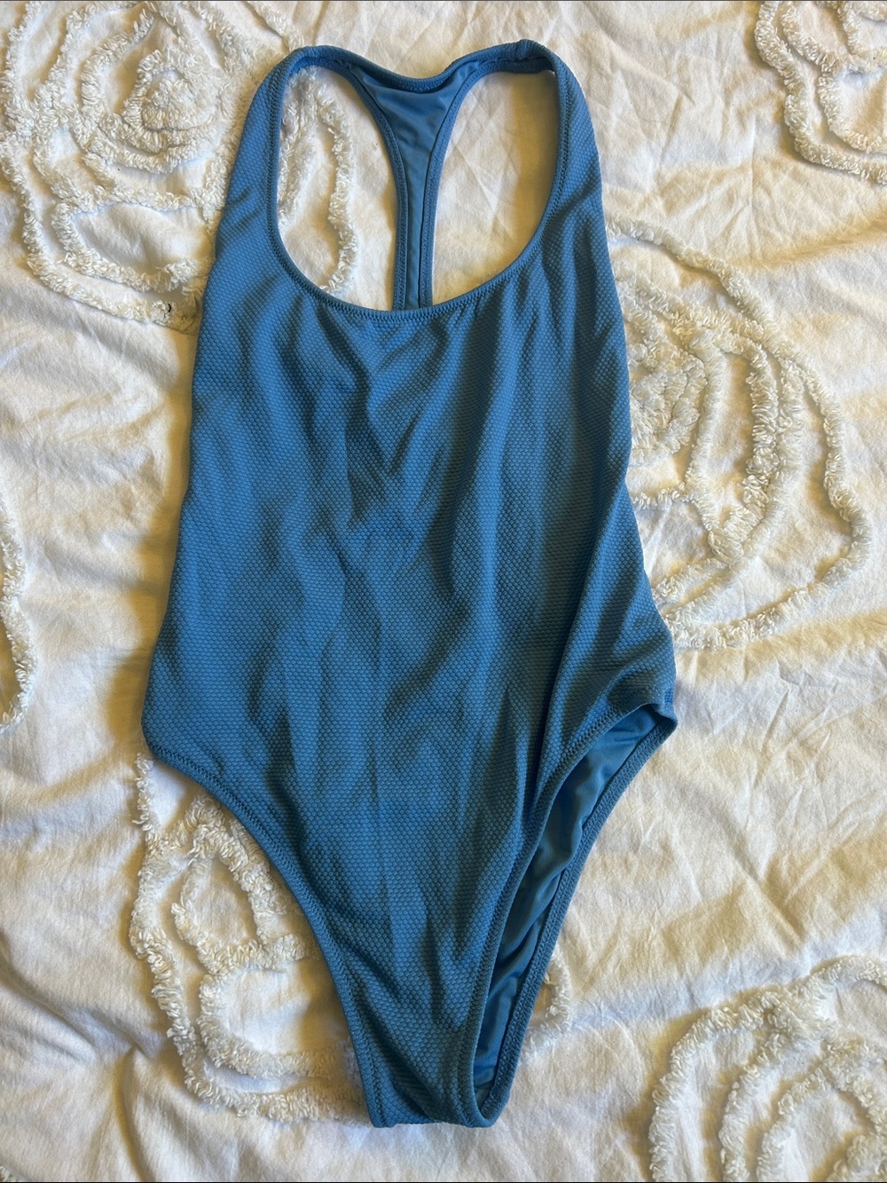 aerie Sky Blue Textured Scoop One-Piece Swimsuit